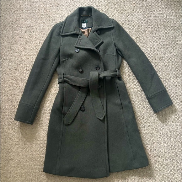 J. Crew Tailored Double Breasted Women Wool Coat in Green / Grey Color Size 4 - Picture 3 of 15